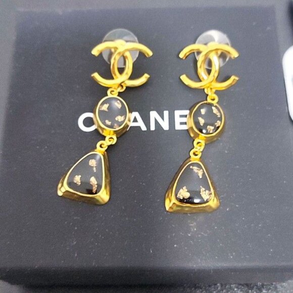 Set of Chanel gold Resin drop CC earrings RARE - Picture 2 of 5